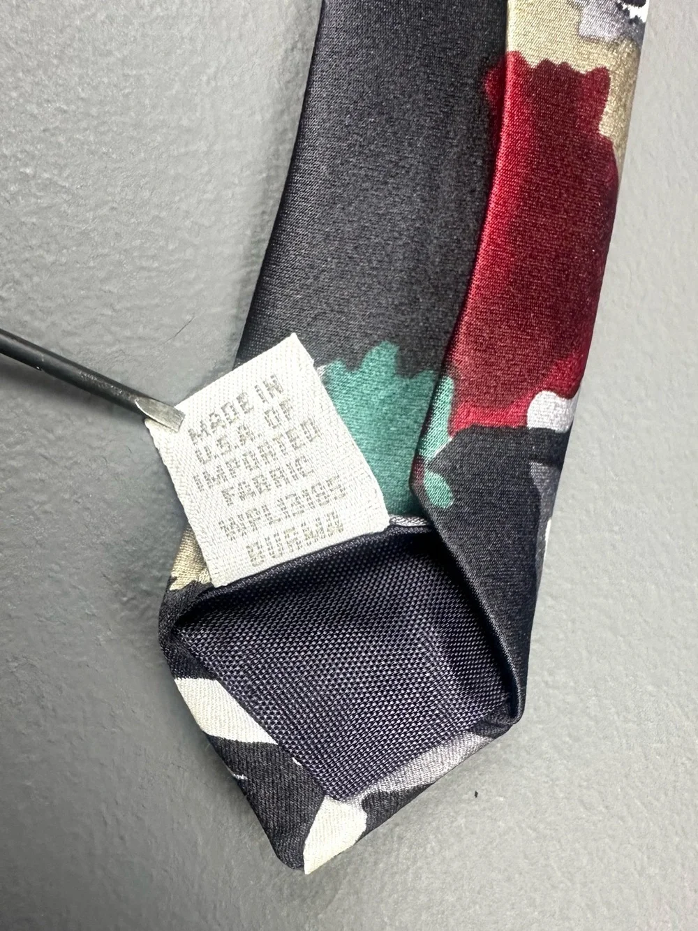 PIACENZA Wide Floral Silk Tie Red Gray Green Black Made in USA 3.875” x 56.5”